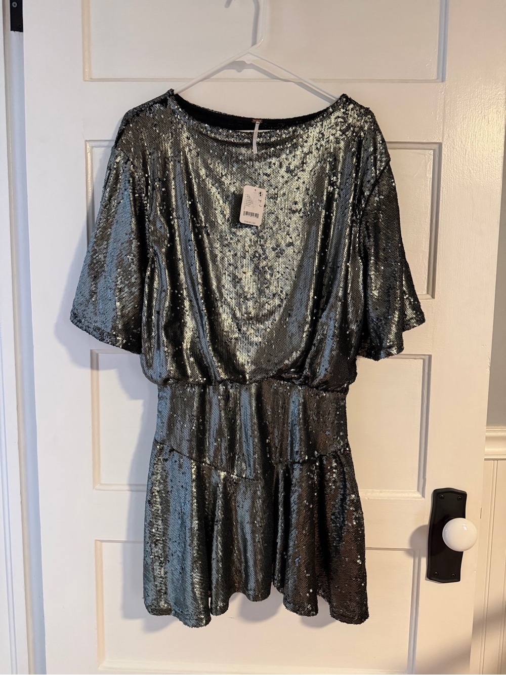 NWT Free People Sequin Minidress Silver Gunmetal Size Small